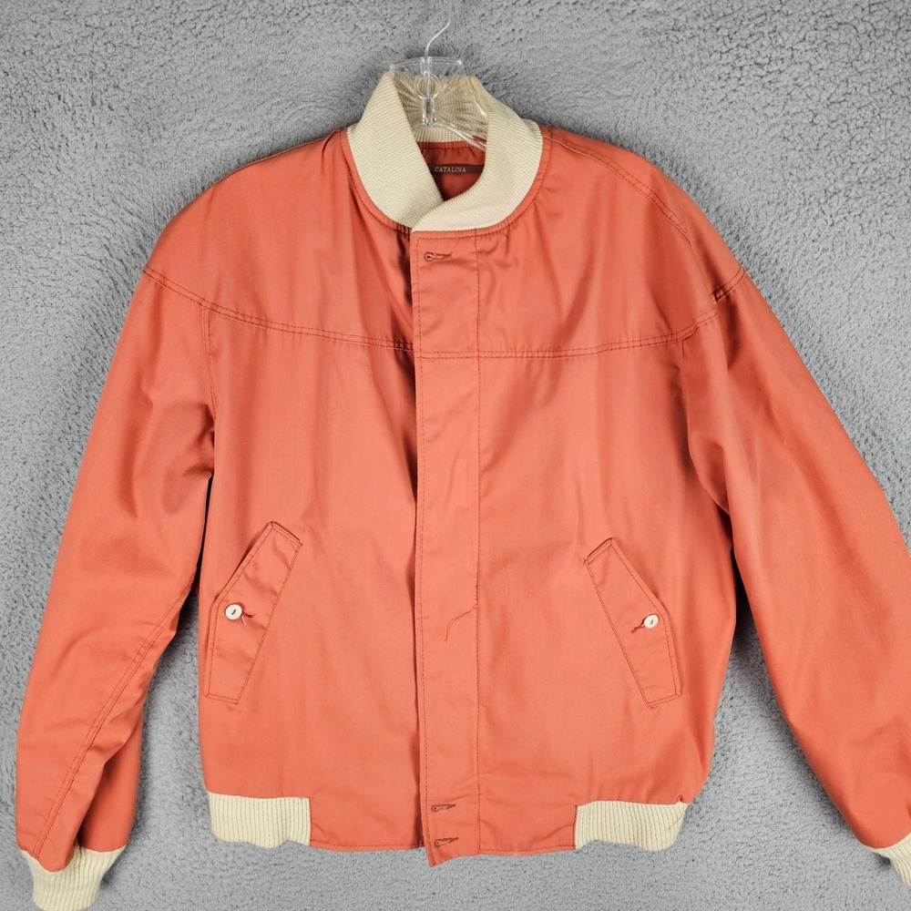 Catalina Bomber La Paz Jacket Mens M Coral Vintage Full Zip Ribbed Trim 80s 90s